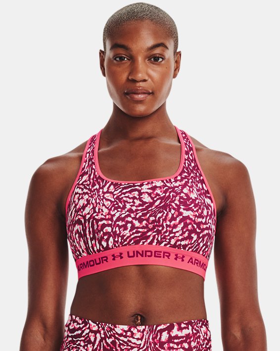 Soutien-gorge de sport imprimé à dos croisé et maintien modéré Armour® pour femmes, Pink, pdpMainDesktop image number 2